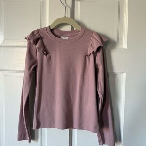 Zara Kids Dusty Mauve Long Sleeve Ruffle Shoulder Top